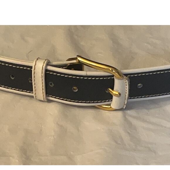 LARUSMIANI Italy Black Leather Belt Gold Buckle White Contrast Size 90/36 main image 7